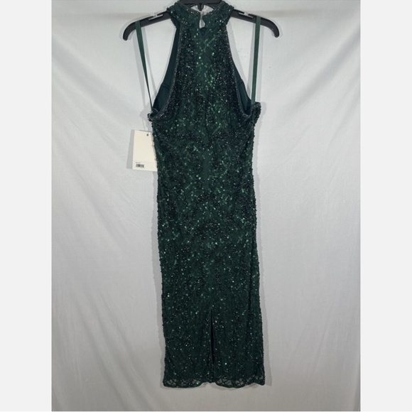 NWT $398 MAC DUGGAL [ 8 ]‎ Sequined Halter Midi Dress in Bottle Green - Picture 11 of 14